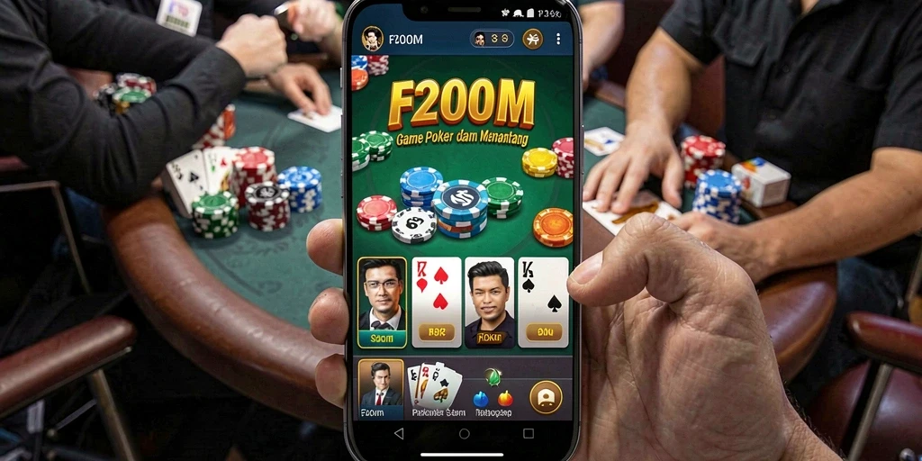 Tampilan gameplay seru di F200M dengan strategi poker menarik.