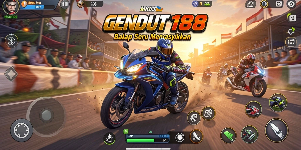Screenshot GENDUT188 menampilkan balapan motor yang menegangkan dan grafik memukau.
