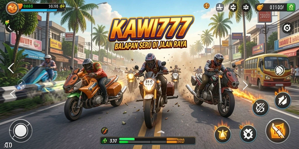Screenshot gameplay KAWI777 di lintasan balap.