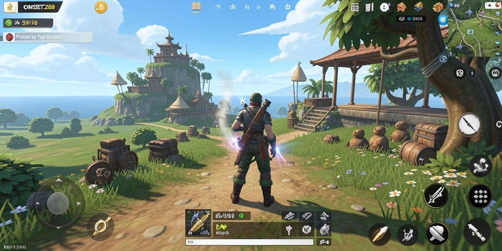 Tangkapan layar gameplay <strong>OMSET288</strong> menunjukkan eksplorasi luas dunia terbuka.